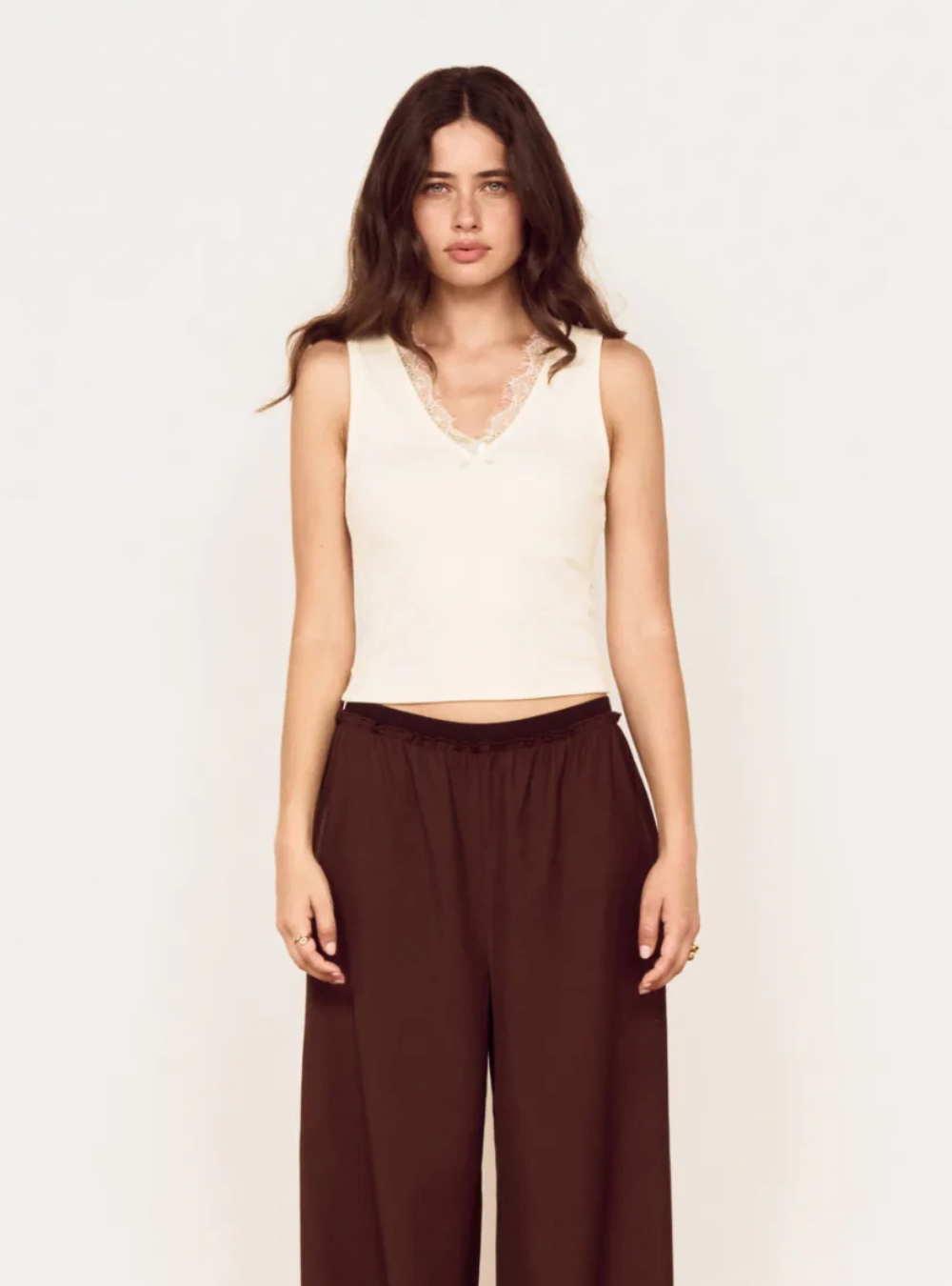 Romilly Lace Trim Tank - Cream