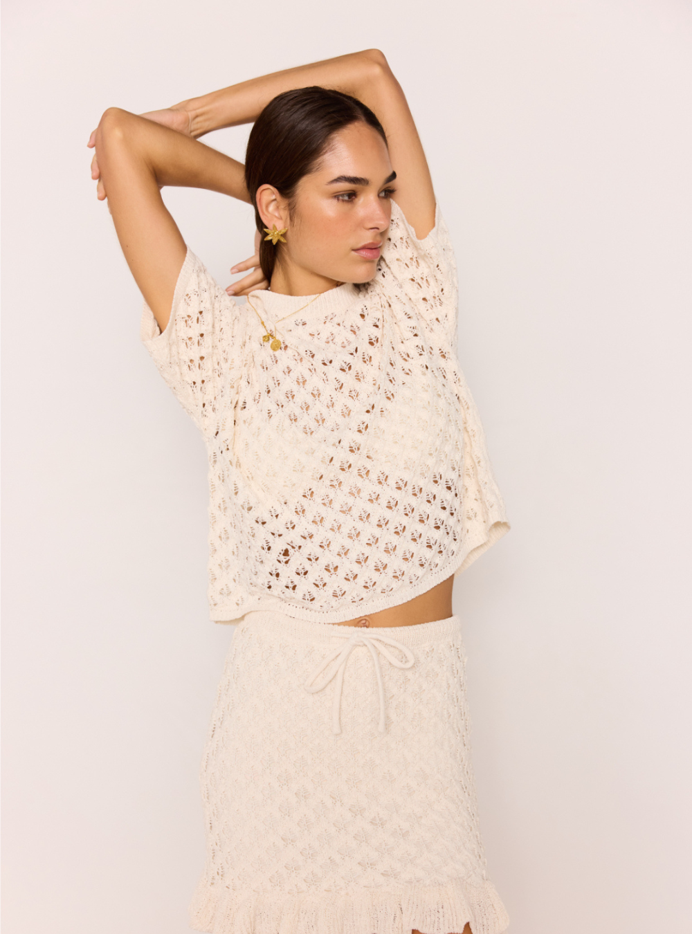 Sabine Pointelle Top - Ivory