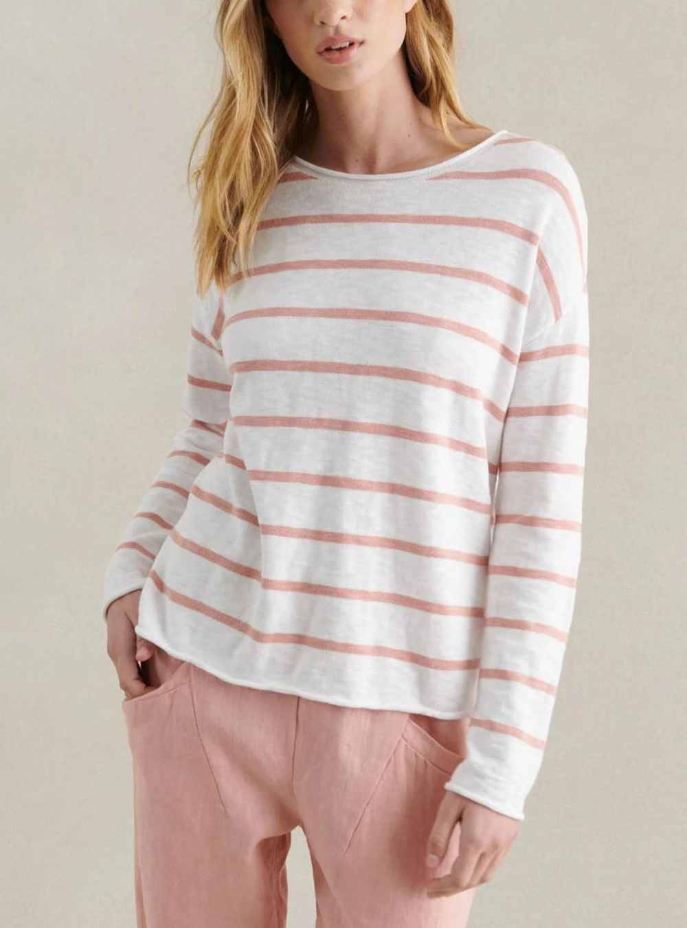 Minnie Top - White/Peach Stripe