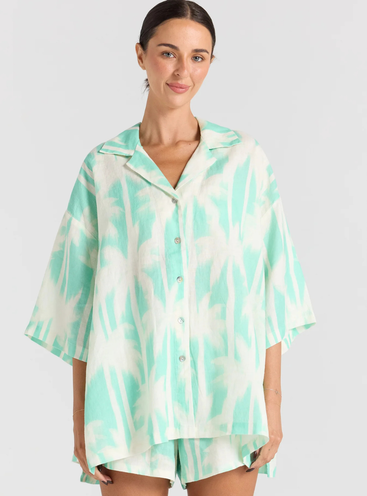 Palms 100% Linen Over Shirt - Mint