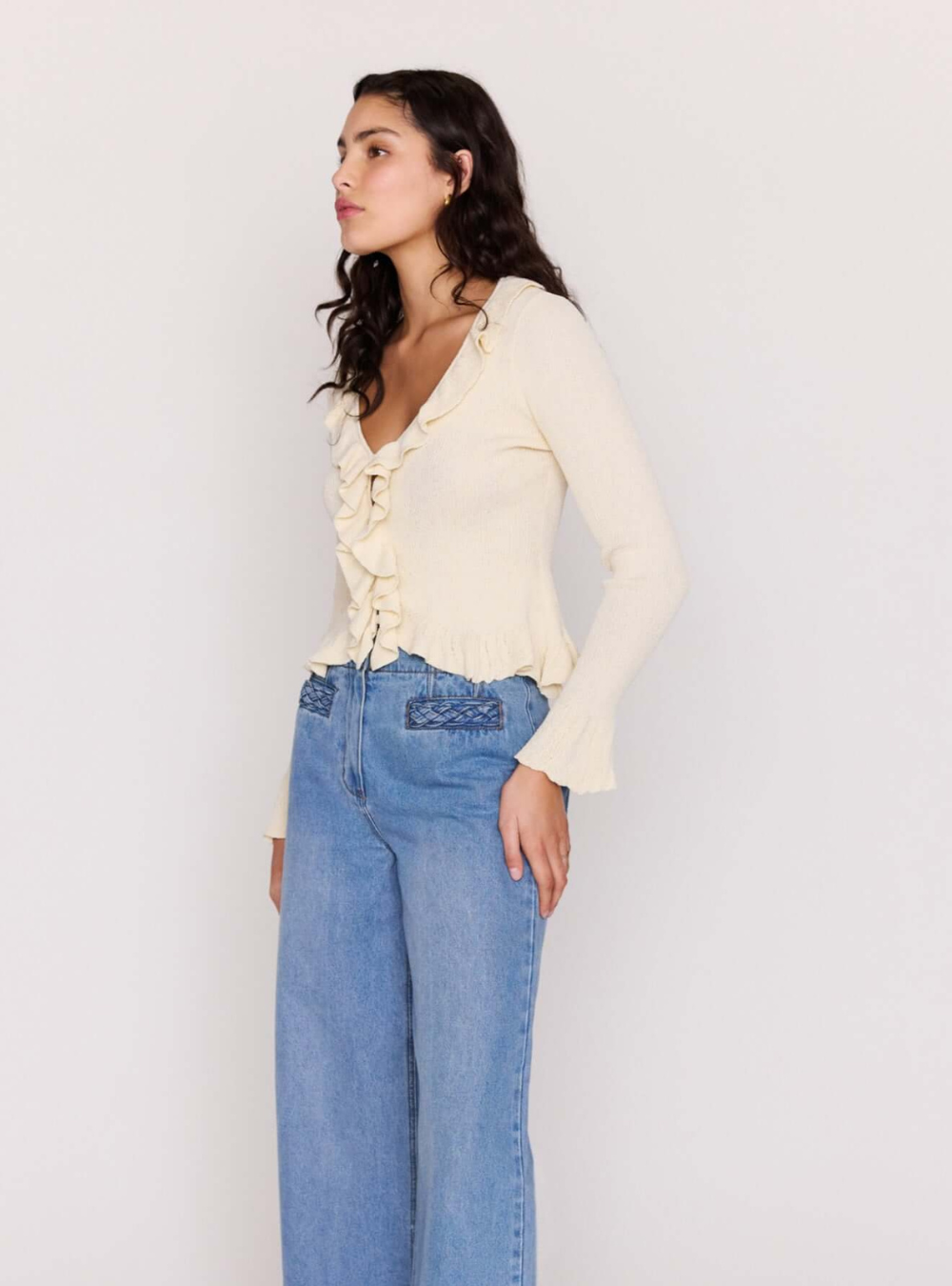 Mirabel Ruffled Cardigan - Ecru