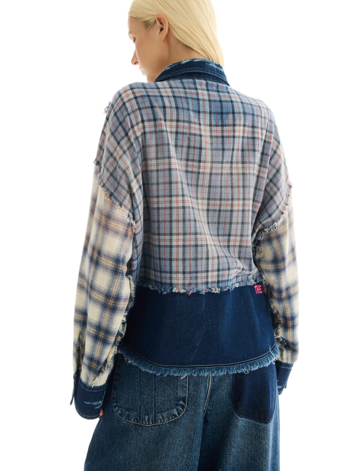 Mixed Flannel Denim Shirt - Blue