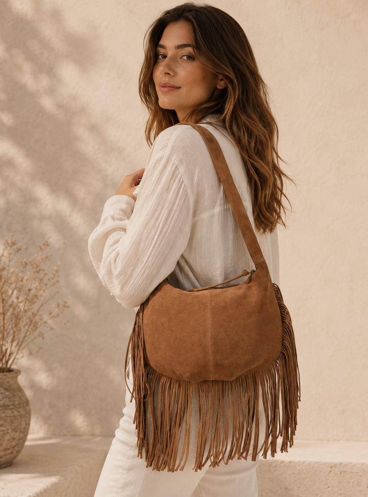 Alexis Suede Fringe Bag - Mocha