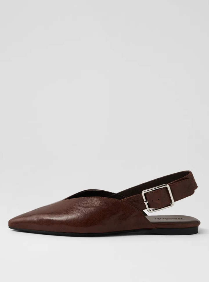 Foraya Leather Flat Shoes - Choc