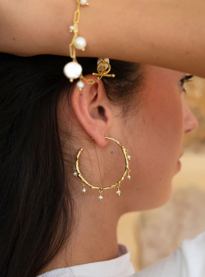 Moonlit Tide Pearl Hoop Earring