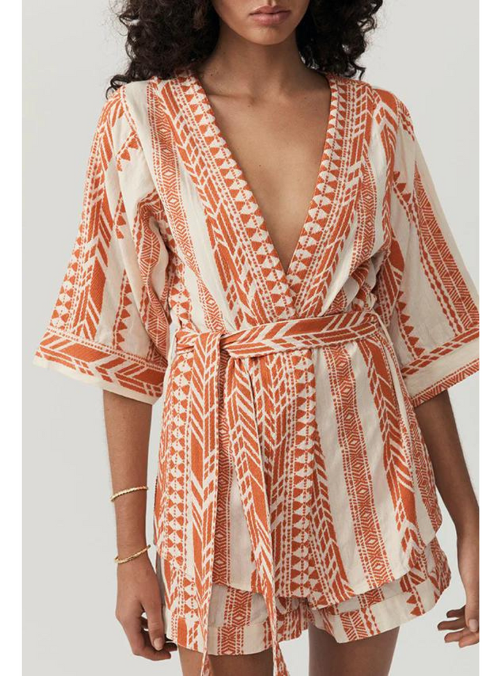 Carina Wrap Top - Orange Stripe