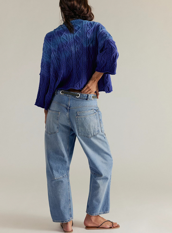 Free People Moxie Pull-On Barrel Jeans - Truest Blue