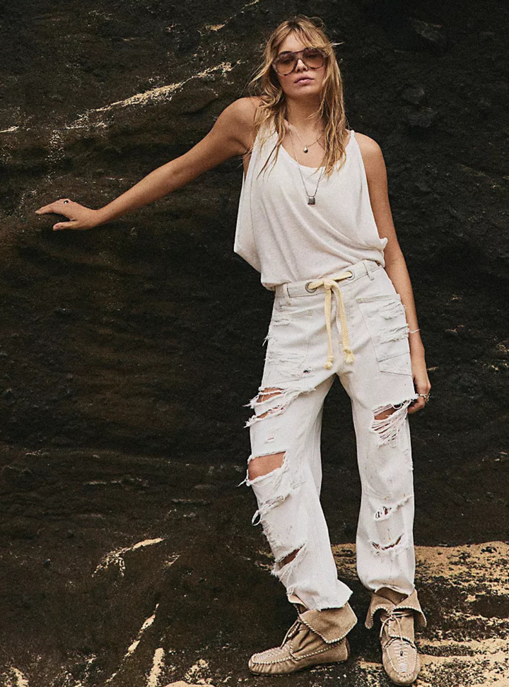 Moxie Pull-On Barrel Jeans - Sea Mist