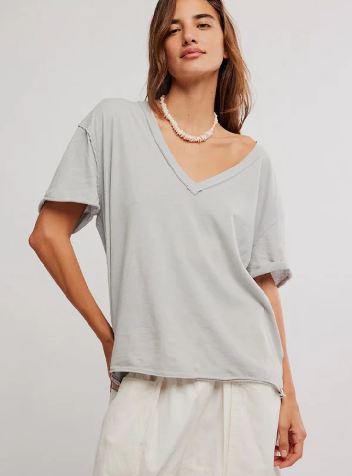 Nina V-Neck Tee - Pearl Blue