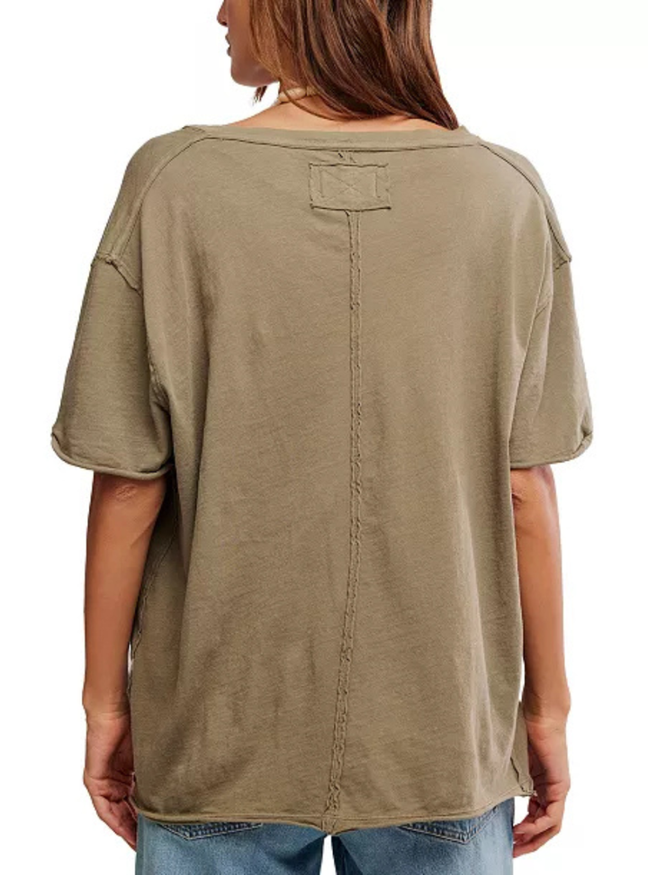 Nina V-Neck Tee - Olive Stone