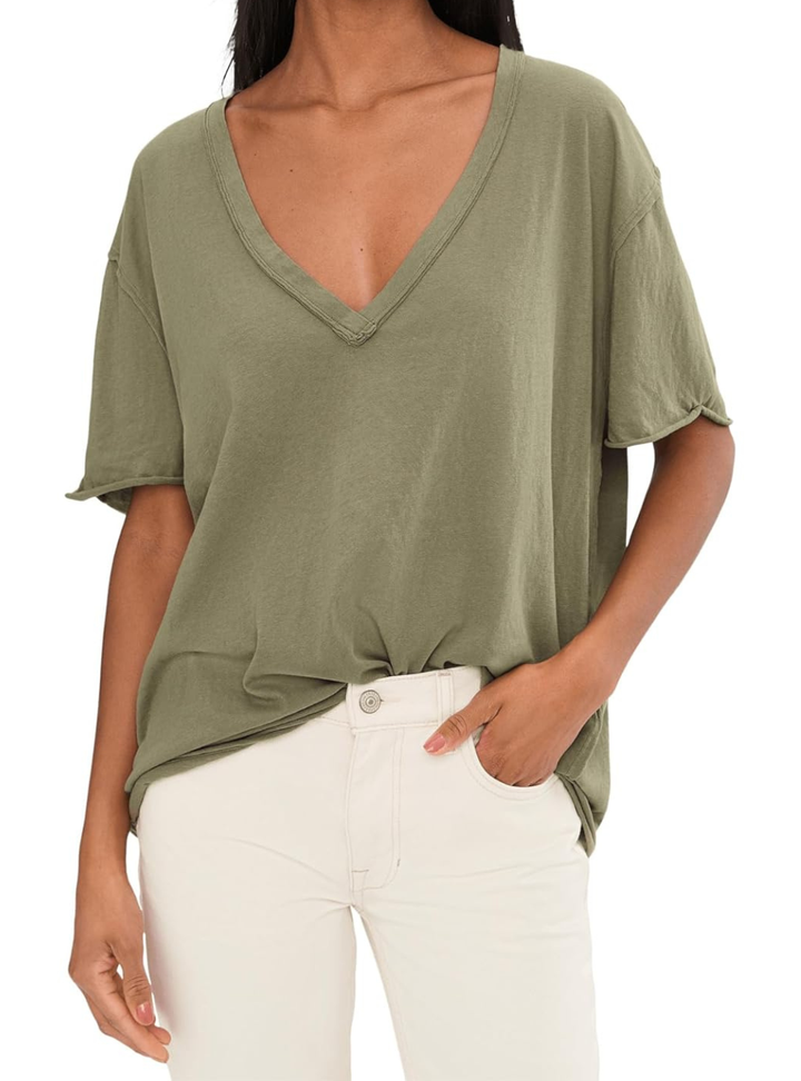 Nina V-Neck Tee - Olive Stone