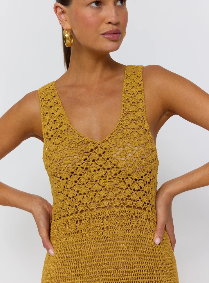 Francis Crochet Midi Dress - Gold