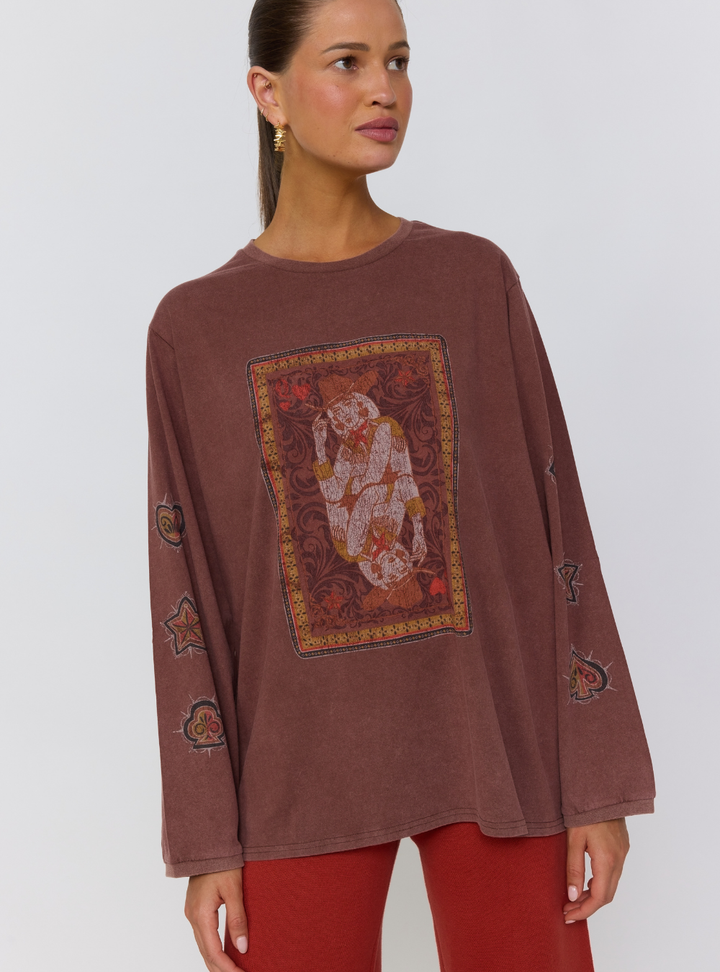 Queen of Hearts Long Sleeve Tee - Walnut