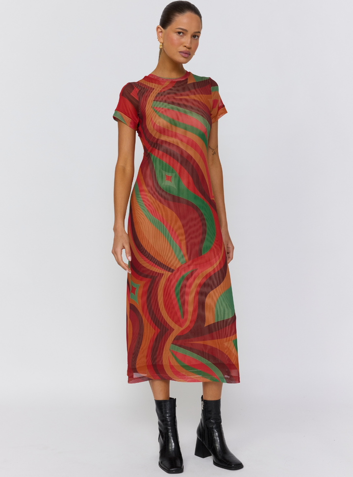 Yoko Midi Dress - Crimson Sun