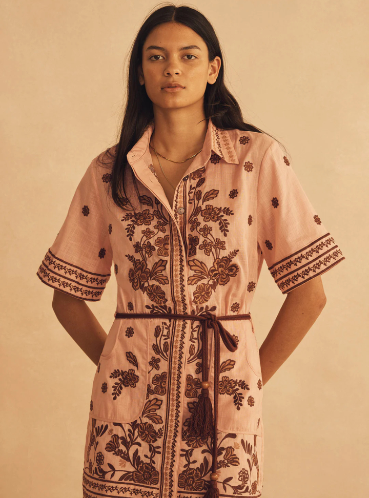 Infiorata Embroidered Mini Shirt Dress