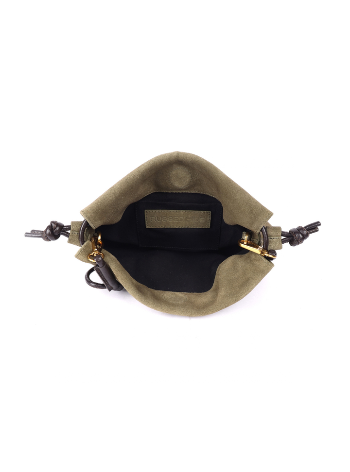 Gracie Suede Drawstring Bag - Dark Olive
