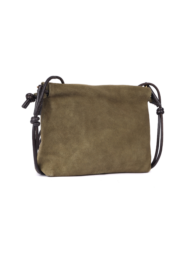 Gracie Suede Drawstring Bag - Dark Olive