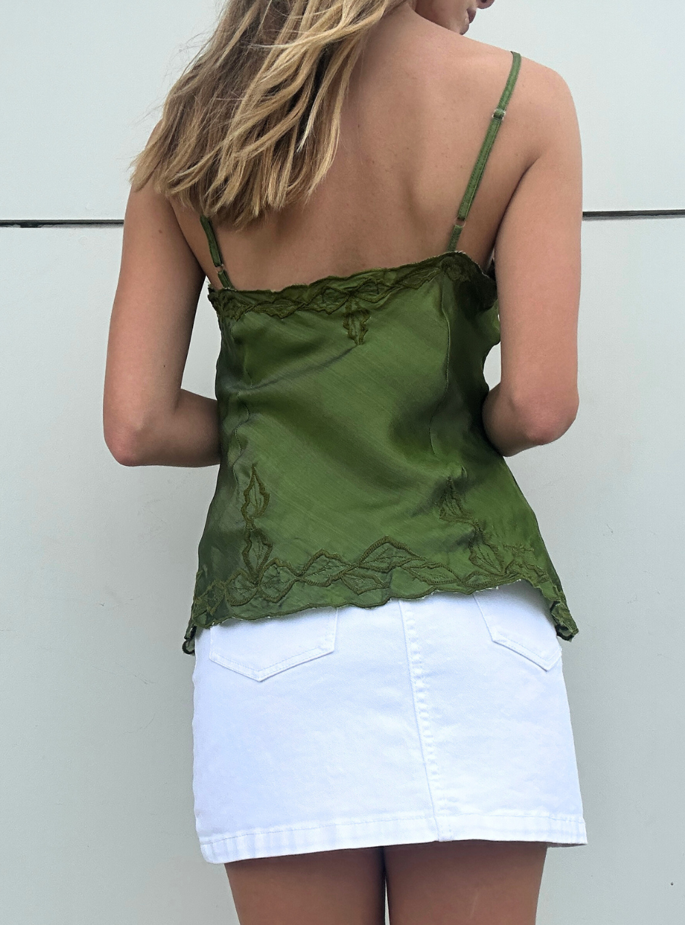 Marilyn Silk Cami Embroidered - Olive