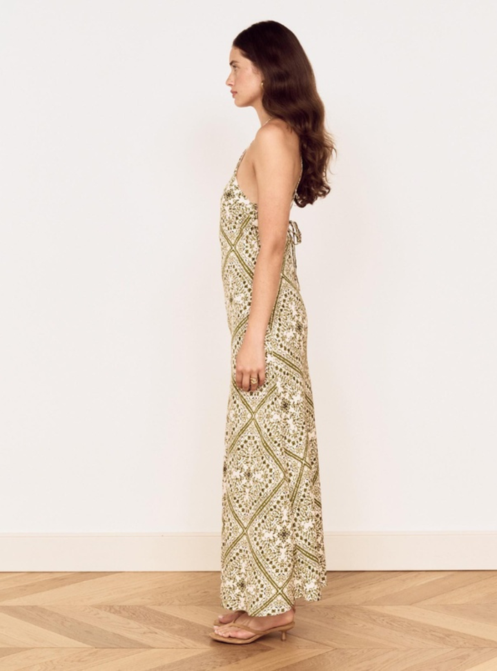 Remi Bias Midi Dress - Olive Paisley