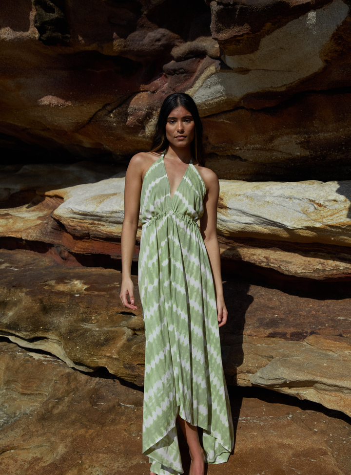 Kavala Halter Dress - Matcha Ombre