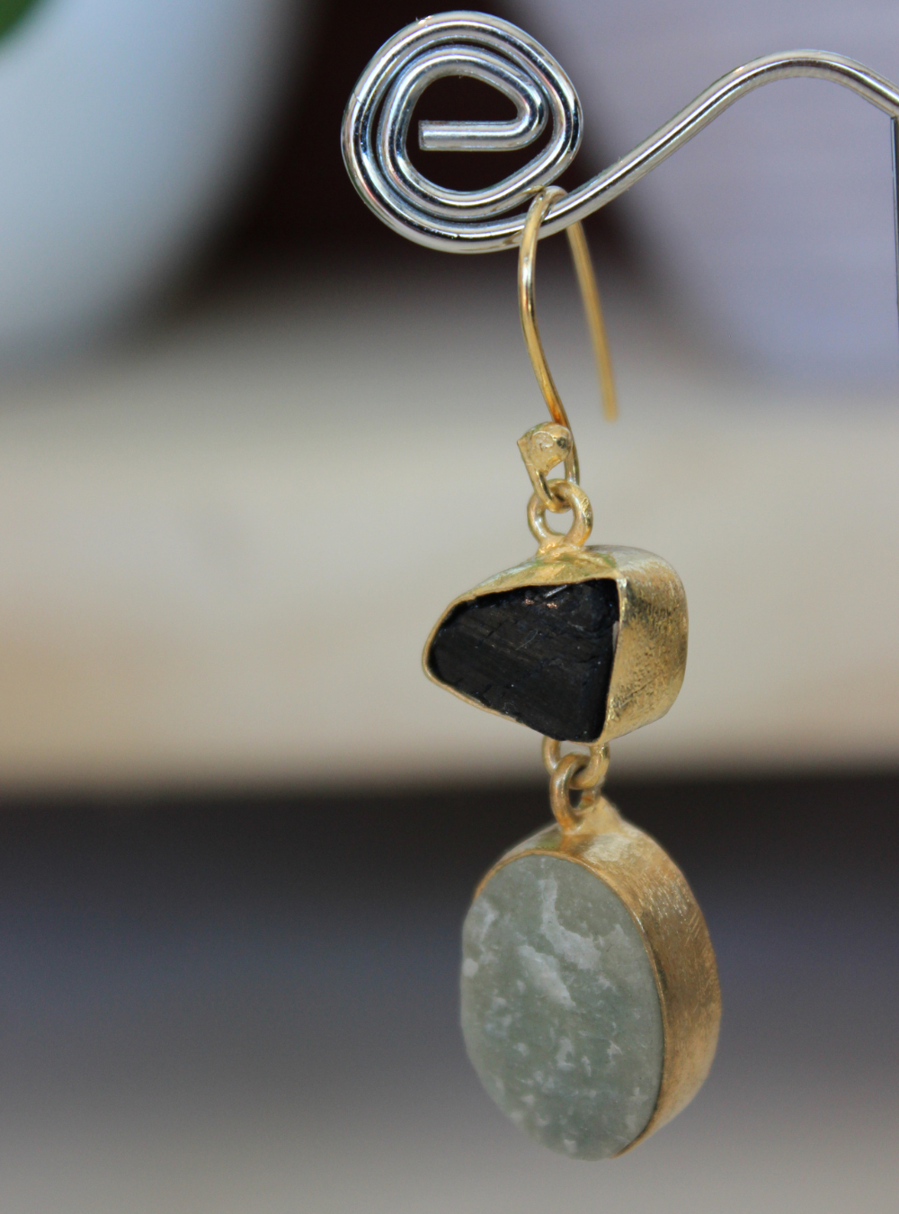 Onyx/Blue Calcite Earrings Gold Plated
