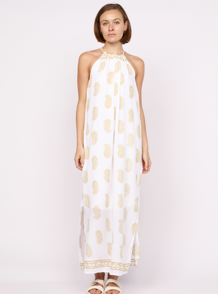 Oracle Tie Neck Dress - Gold/White