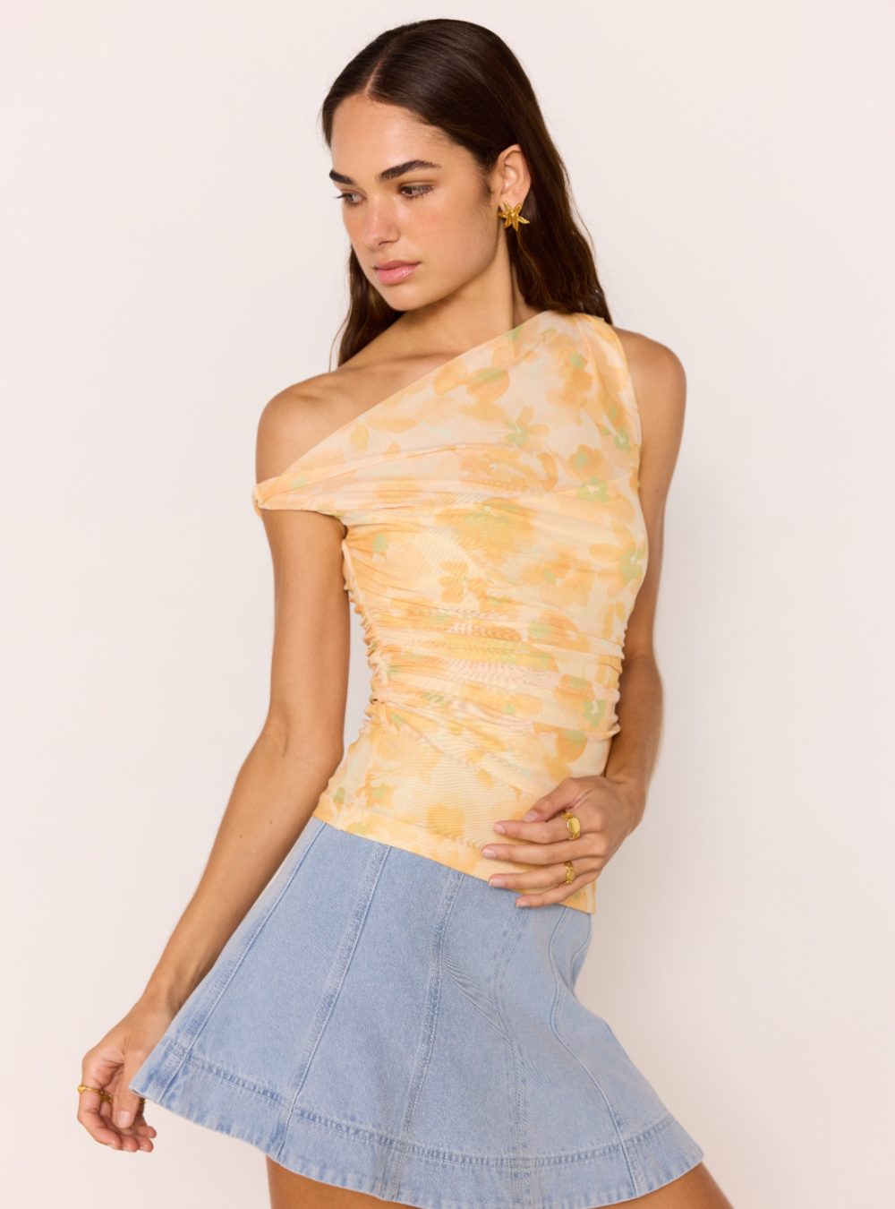 Clair Mesh Top - Orange Watercolour Floral