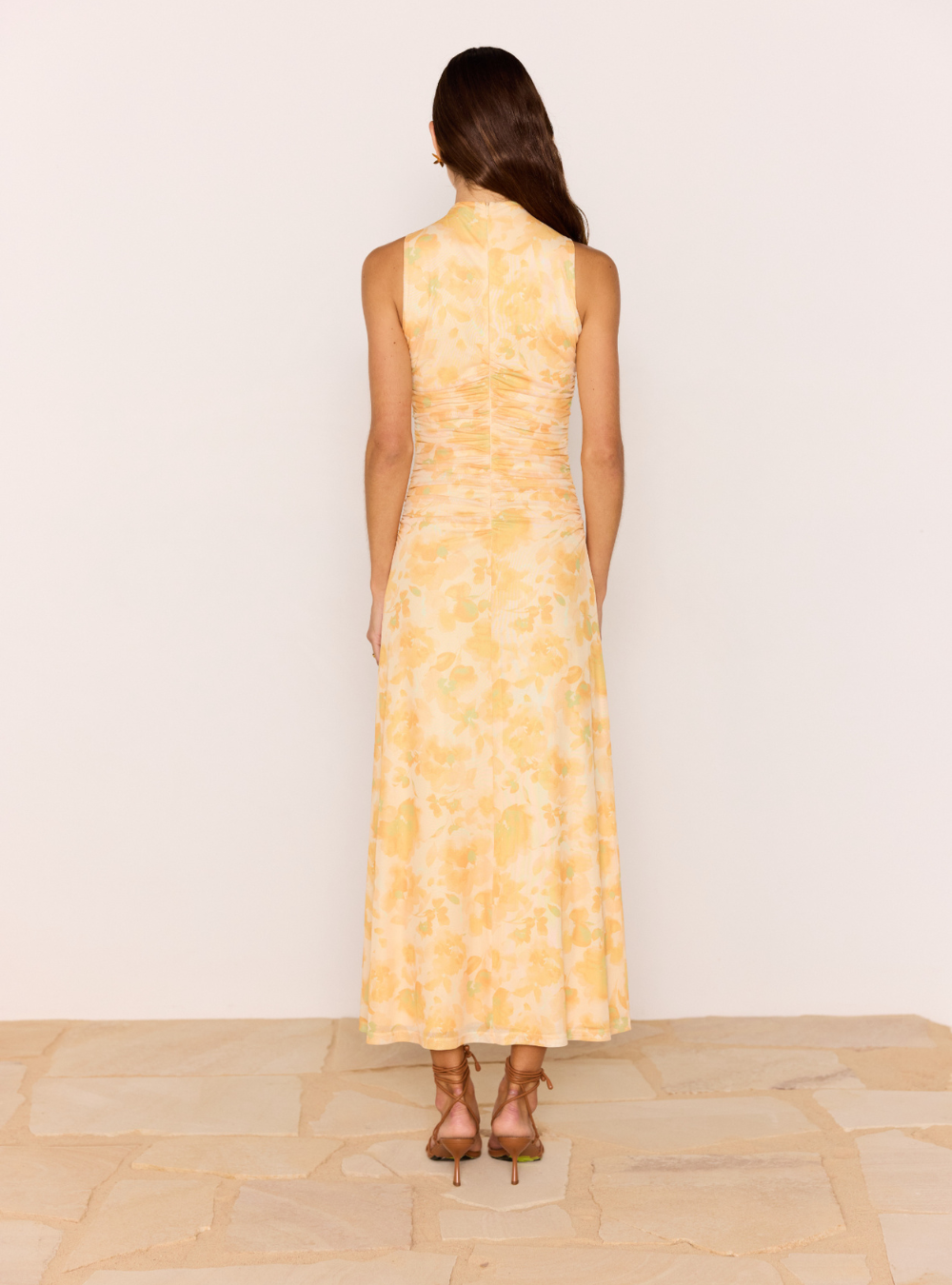 Clair Mesh Midi Dress - Orange Watercolour Floral