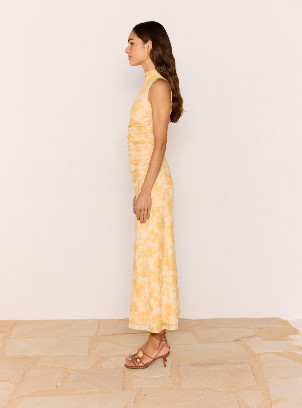 Clair Mesh Midi Dress - Orange Watercolour Floral