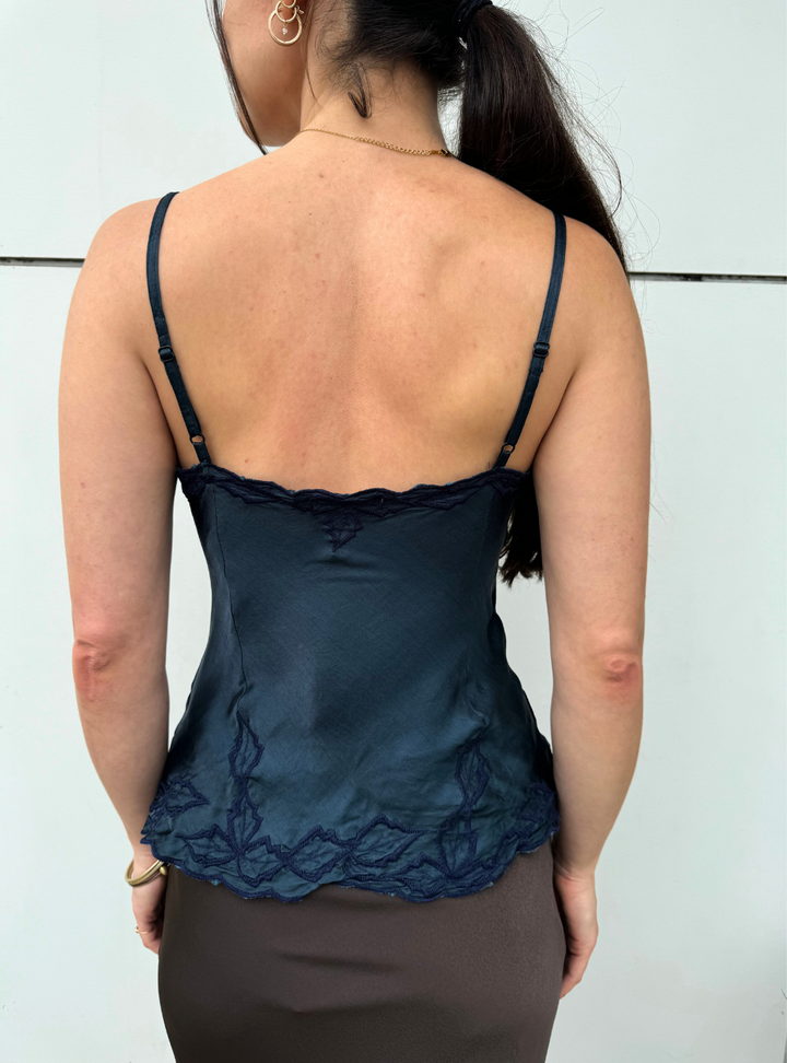 Marilyn Silk Cami Embroidered - Indigo