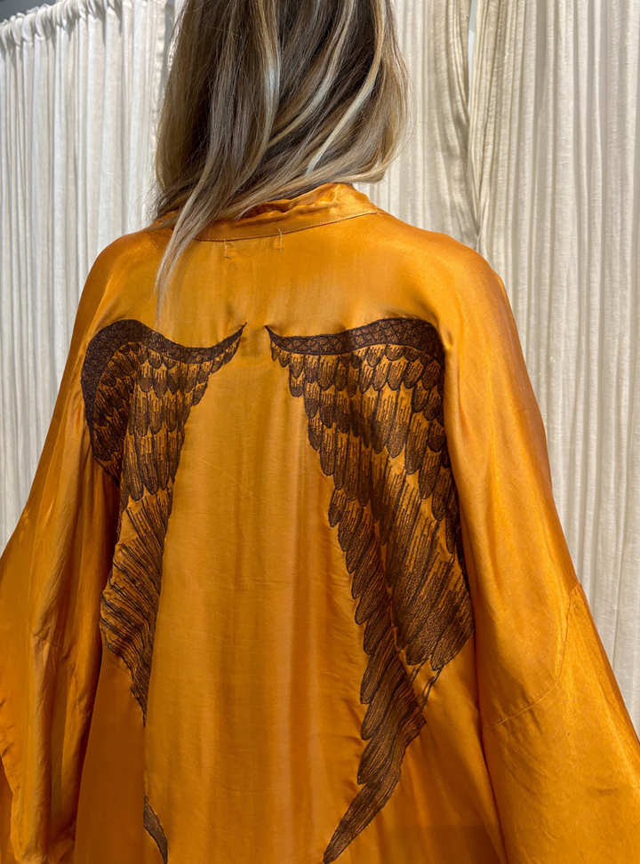 Long Silk Wing Kimono - Gold/Choc
