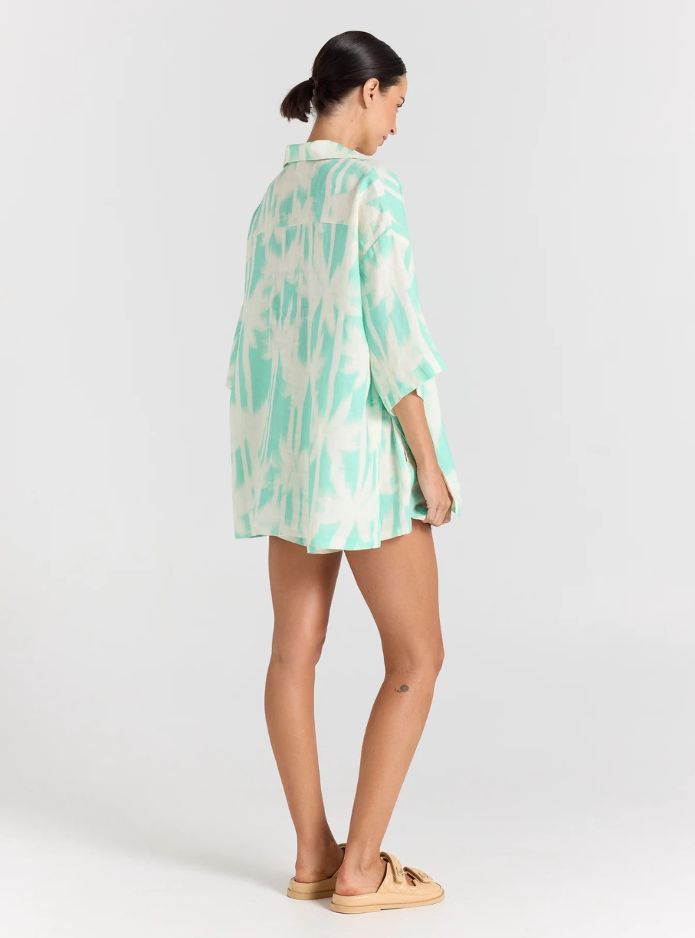 Palms 100% Linen Over Shirt - Mint