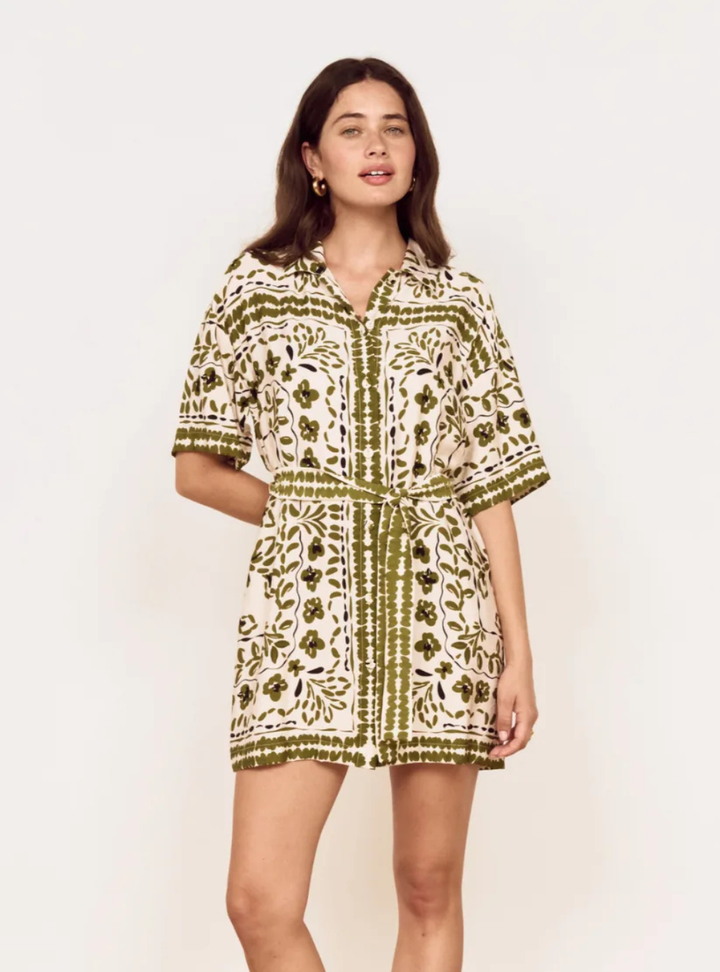 Remi Shirt Dress - Olive Paisley