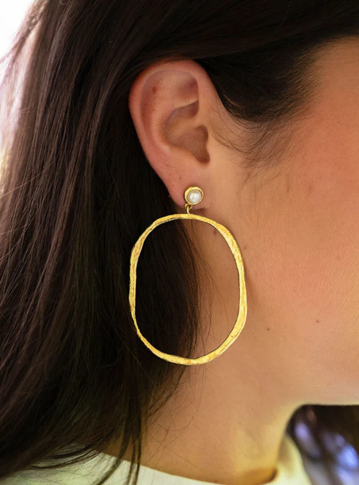 Lunar Pearl Oval Hoop Earrings