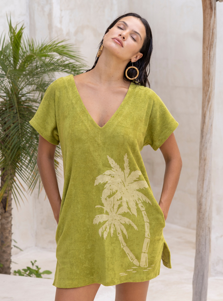 Palm Beach Terry Throwover Dress - Olive