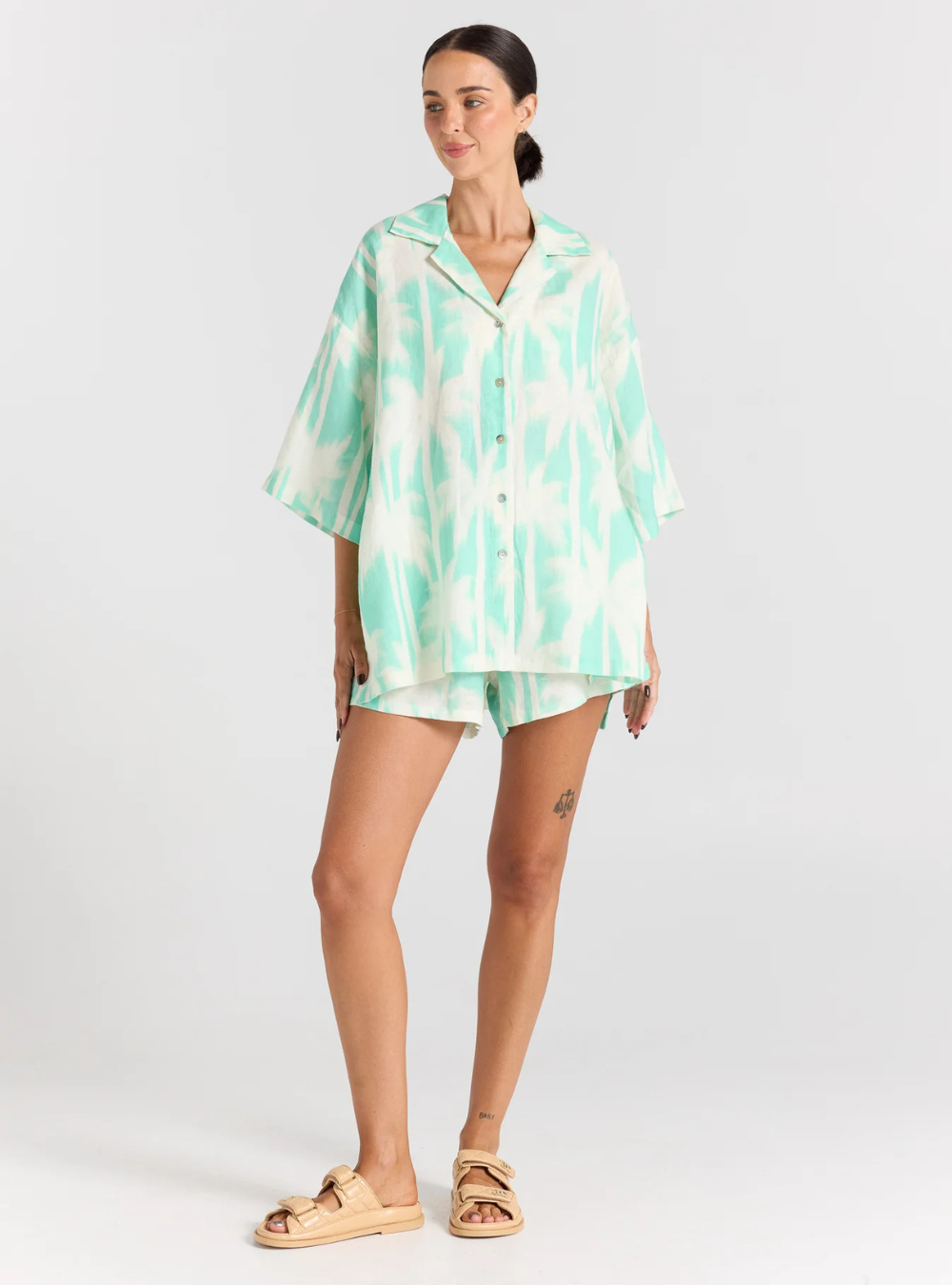 Palms 100% Linen Over Shirt - Mint