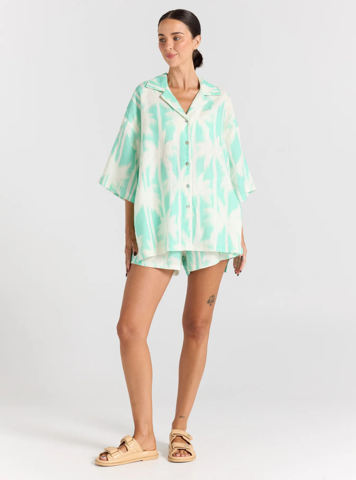 Palms 100% Linen Over Shirt - Mint
