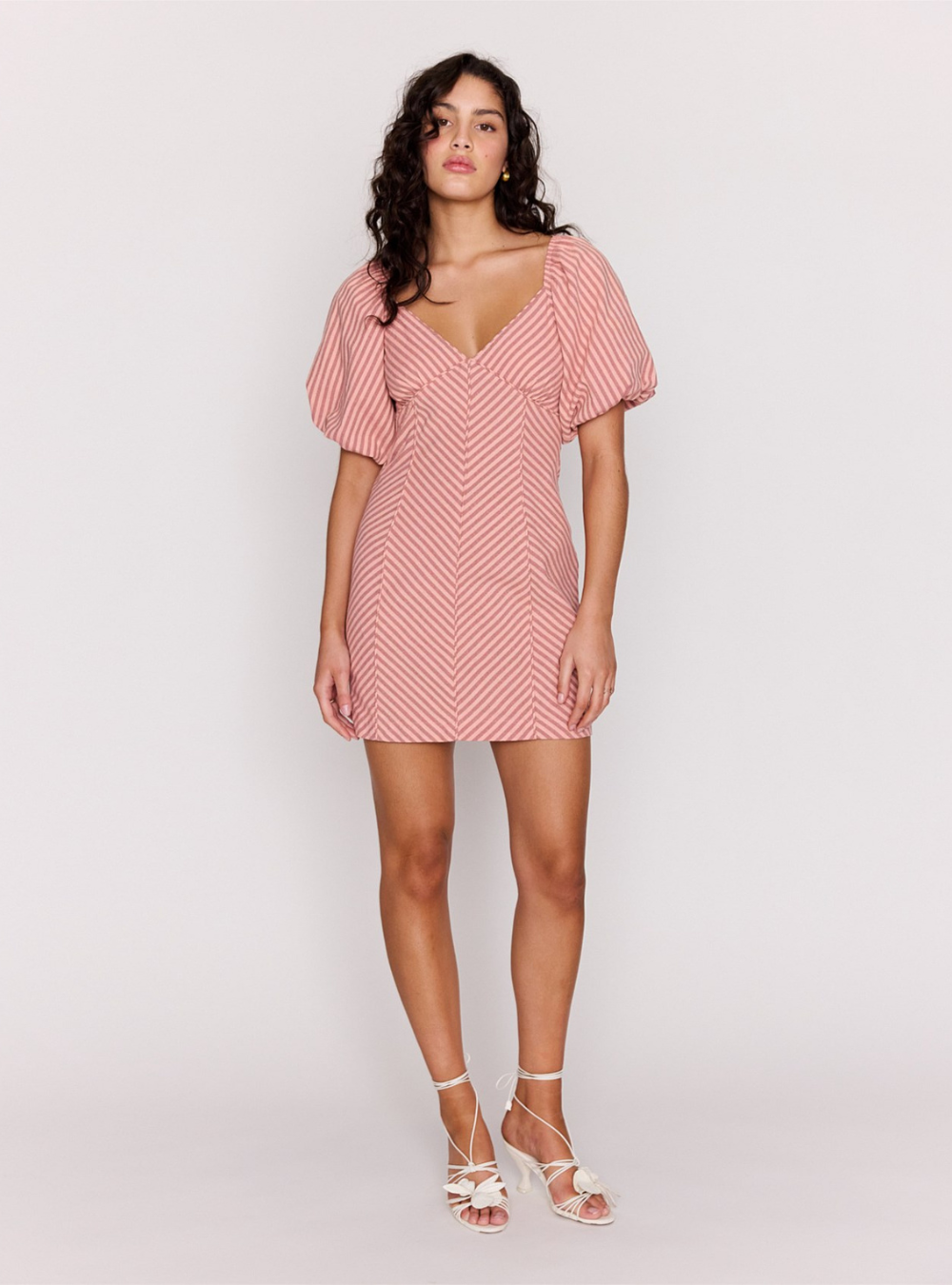 Paloma Puff Sleeve Mini Dress - Pink Stripe