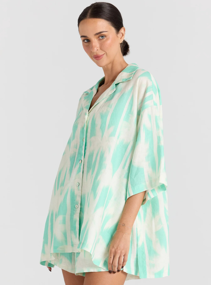 Palms 100% Linen Over Shirt - Mint
