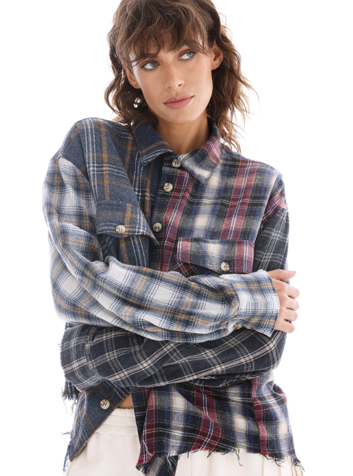 Cut Off Patchwork Check Shirt