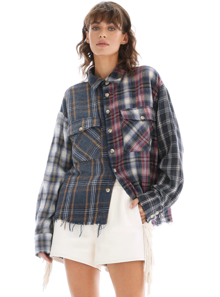 Cut Off Patchwork Check Shirt