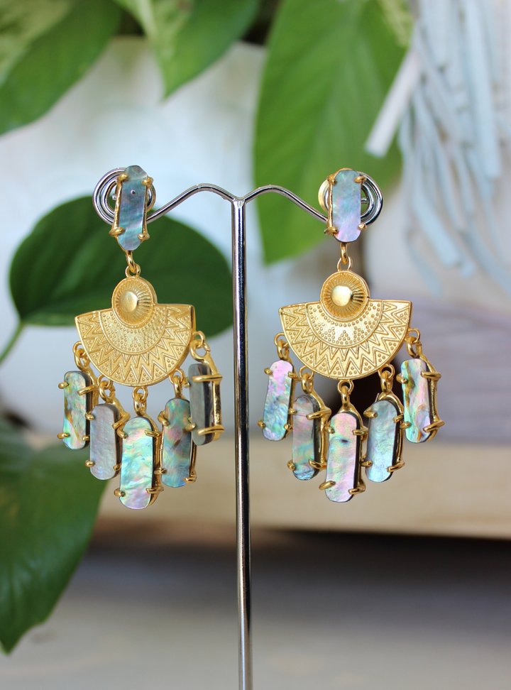 Paua Shell Dangle Earrings Gold Plated
