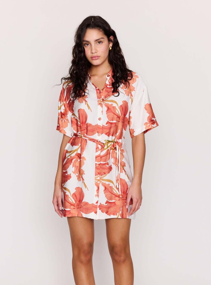Isla Mini Shirt Dress - Peach Floral