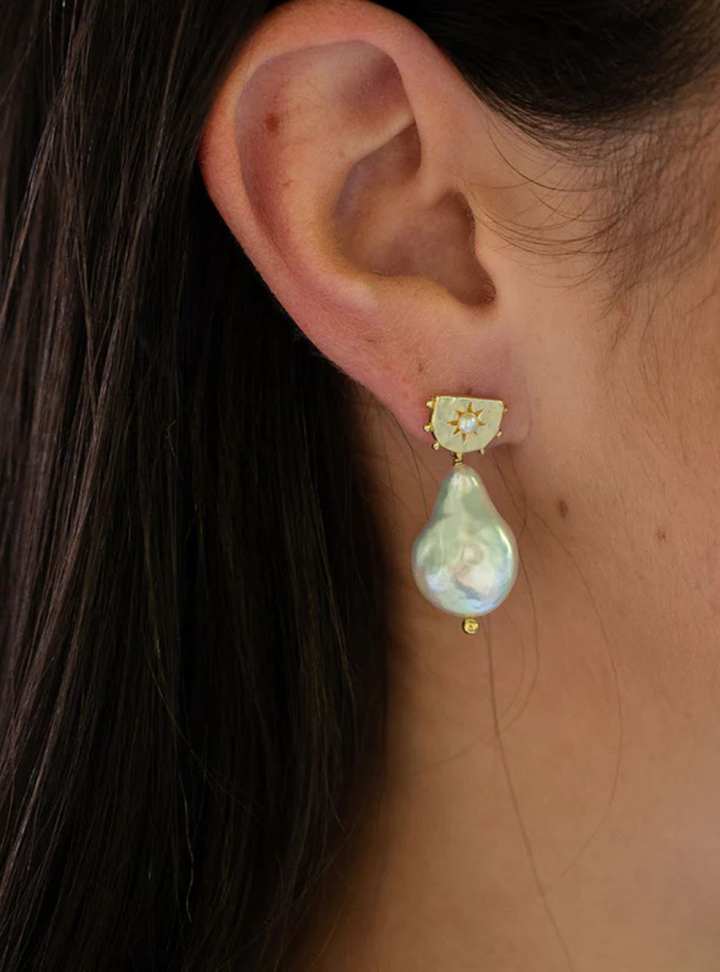Star of The Sea Pearl Drop Earrings