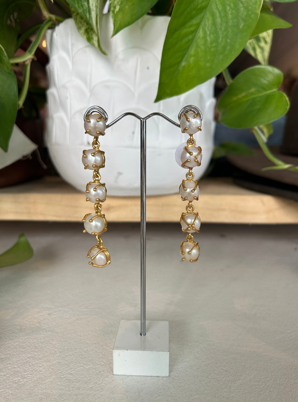 Pearl Gold 5 Drop Earrings