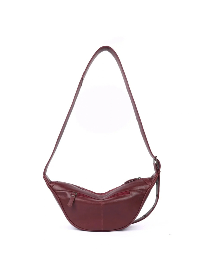 Penelope Half Moon Woven Bag - Wine