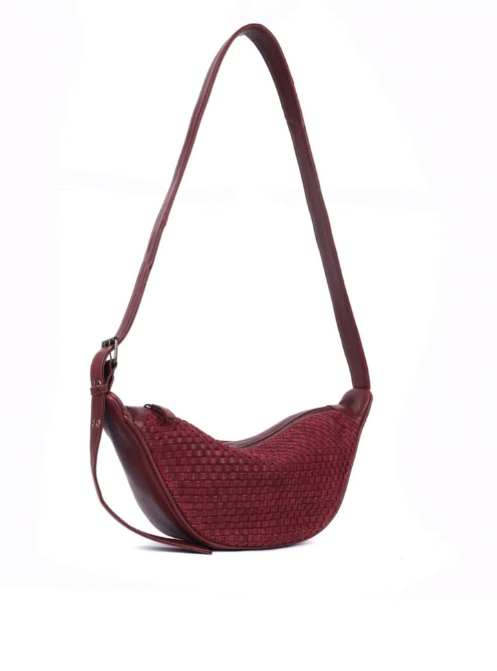 Penelope Half Moon Woven Bag - Wine