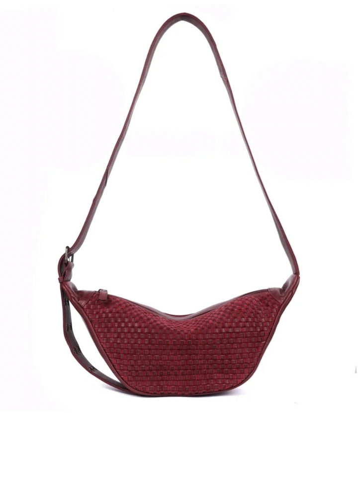 Penelope Half Moon Woven Bag - Wine