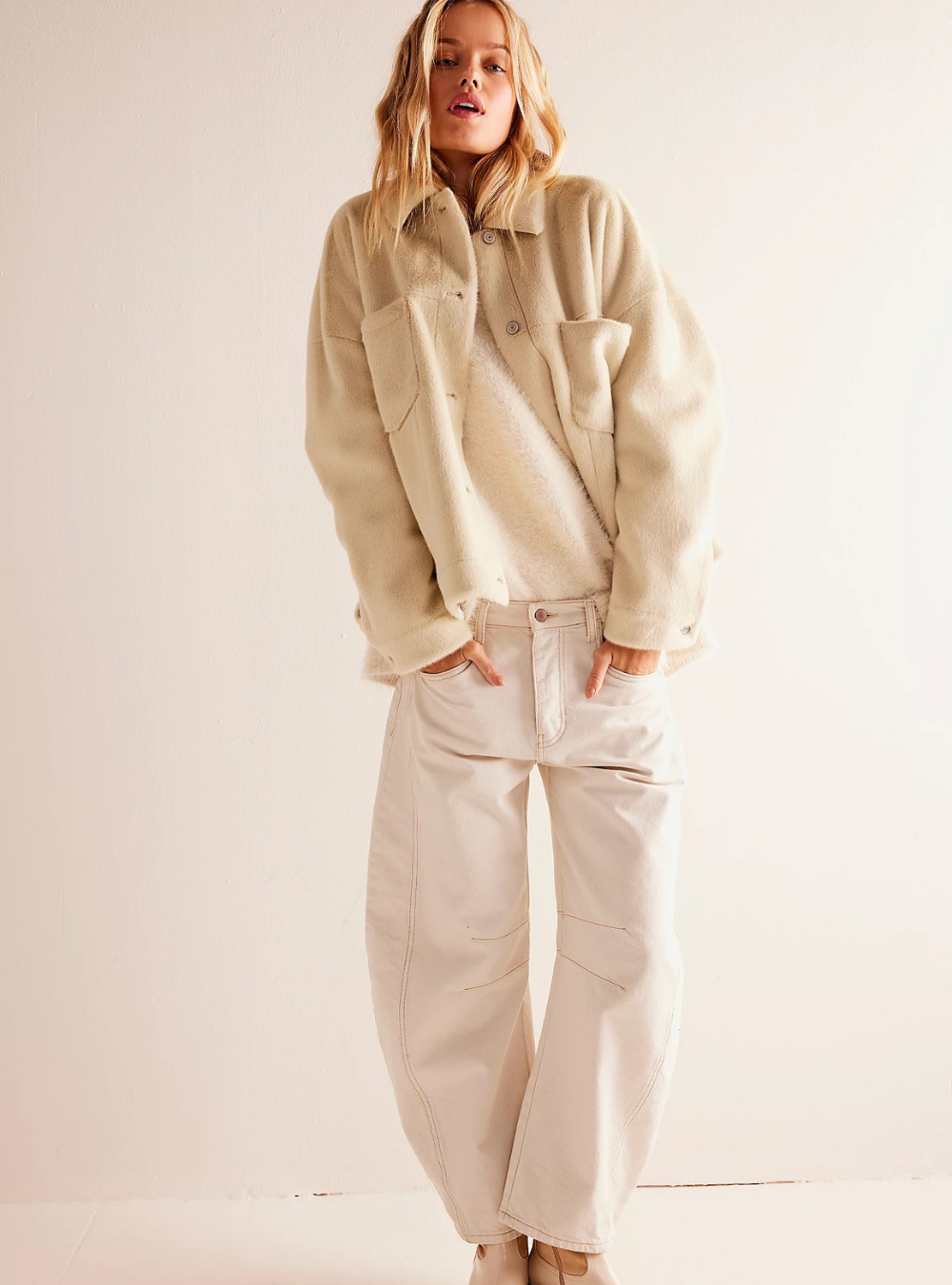 Good Luck Mid Rise Barrel Jeans - Milk