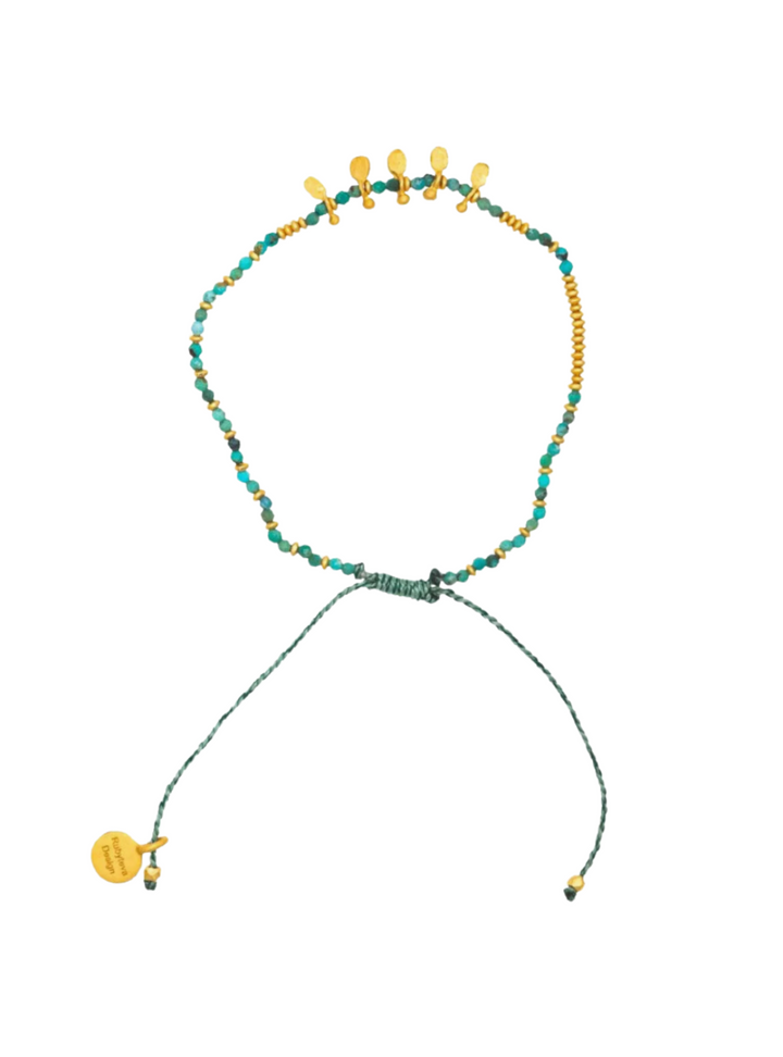 Petitte Adjustable Turquoise & Gold Beads On Silk